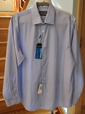 Nautica NWT $79 Men Dress Blue Shirt SZ L Long Sleeve Button Stretch Shift